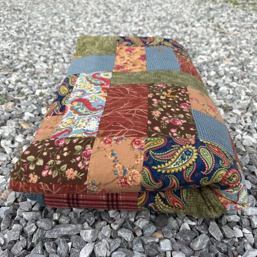 Vintage Handmade Patchwork Quilt Earth Tones Country Cottagecore Cozy 56 x 80